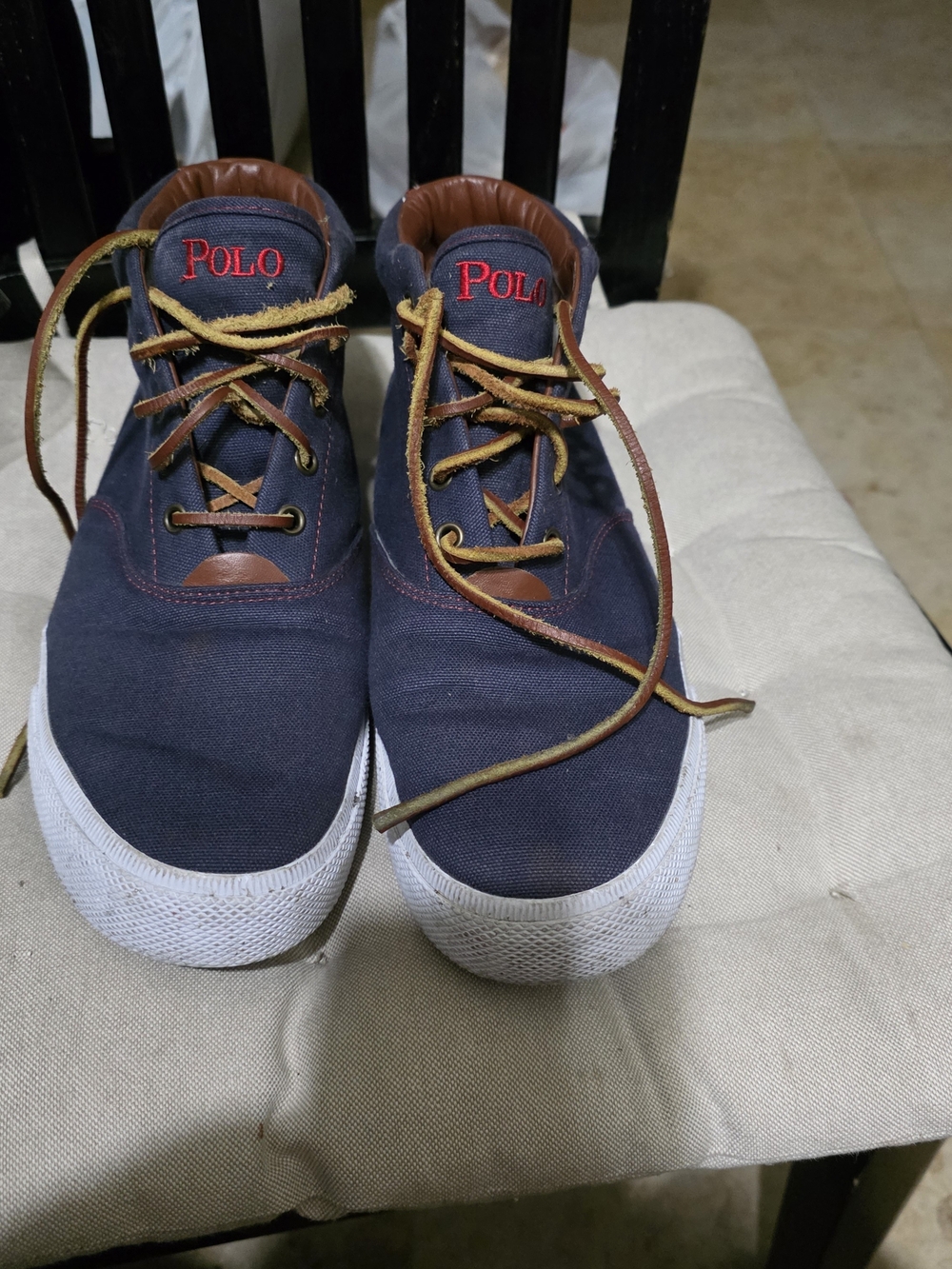 Polo by Ralph Lauren Navy Canvas Sneakers with Brown Accents Mens Size 10